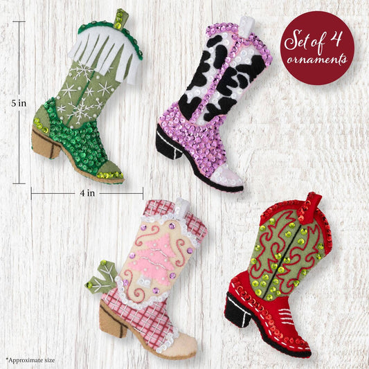 Bucilla Boots & Bling Felt Ornament Kit Set of 4
