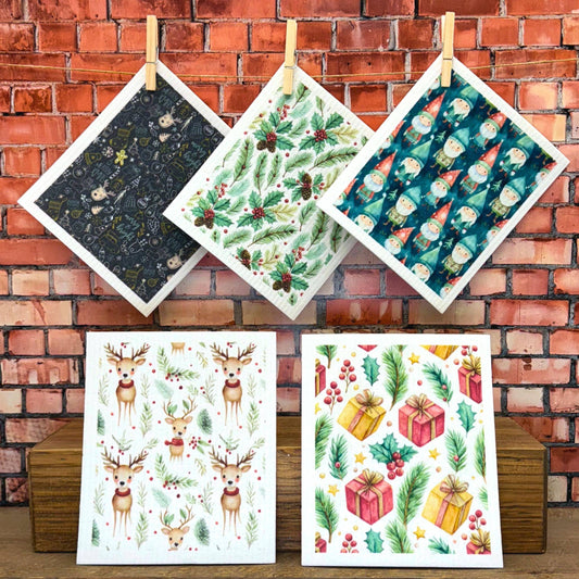 Christmas Holly Berry Swedish Dishcloths Holiday Decor