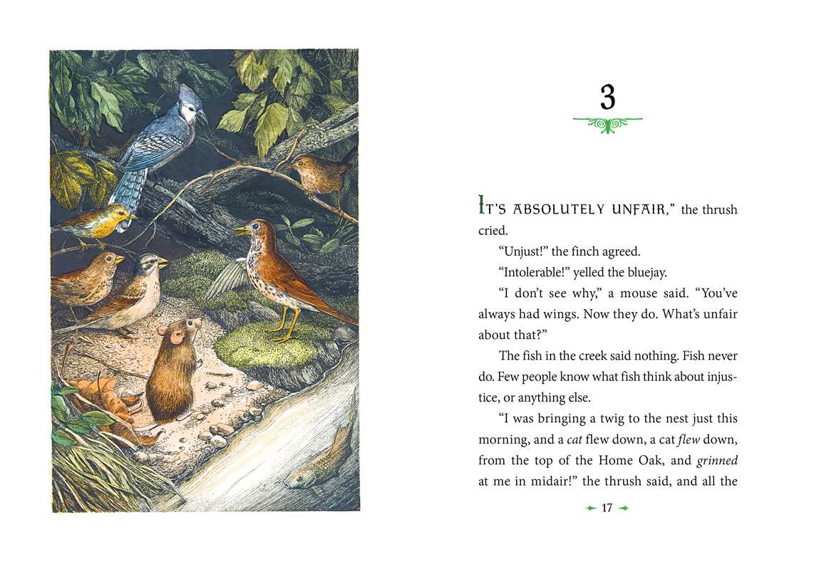 Illustrated book page with birds and text on a white background