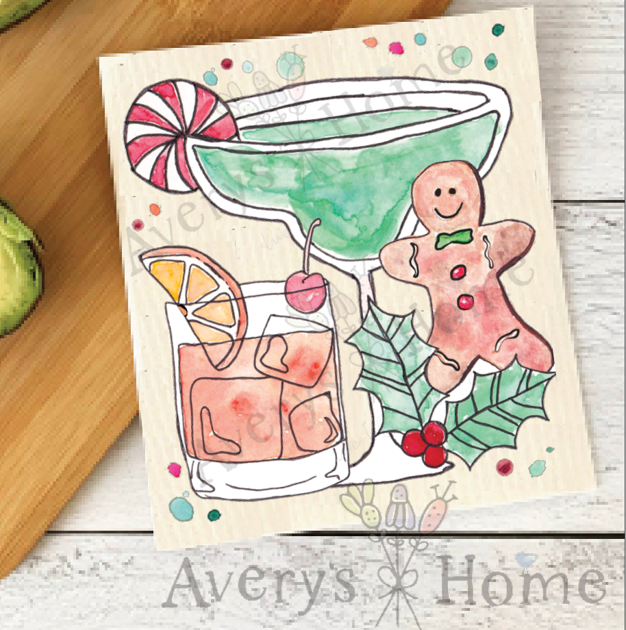 Christmas Cocktails Swedish Dish Towel