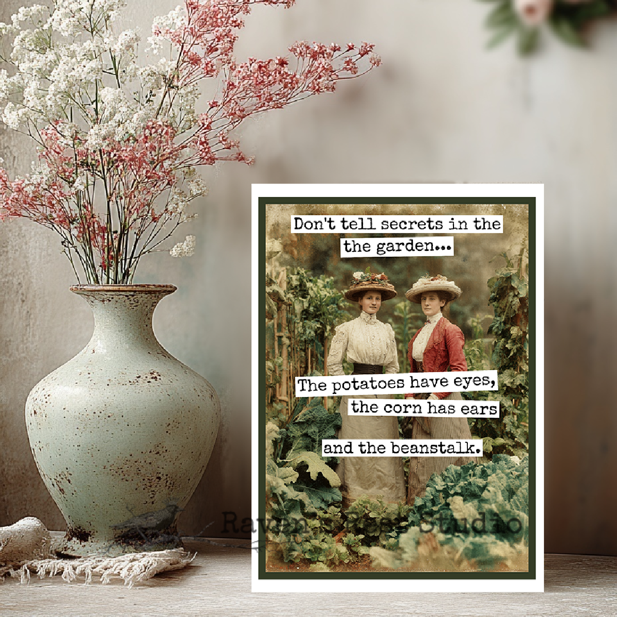 Greeting Card. Vintage. Don't Tell Secrets In The Garden.