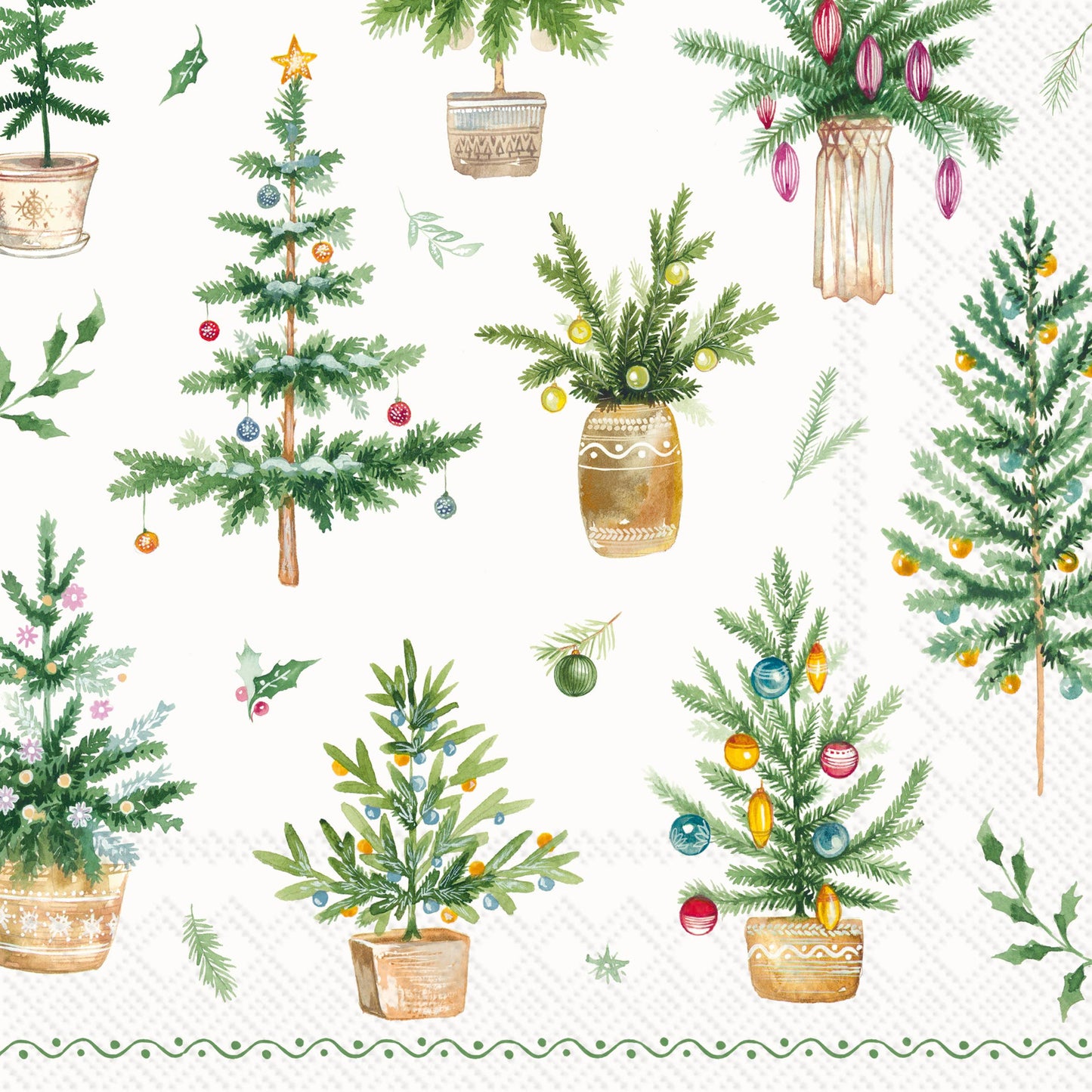 Festive Holiday Trees Paper Lunch Napkins