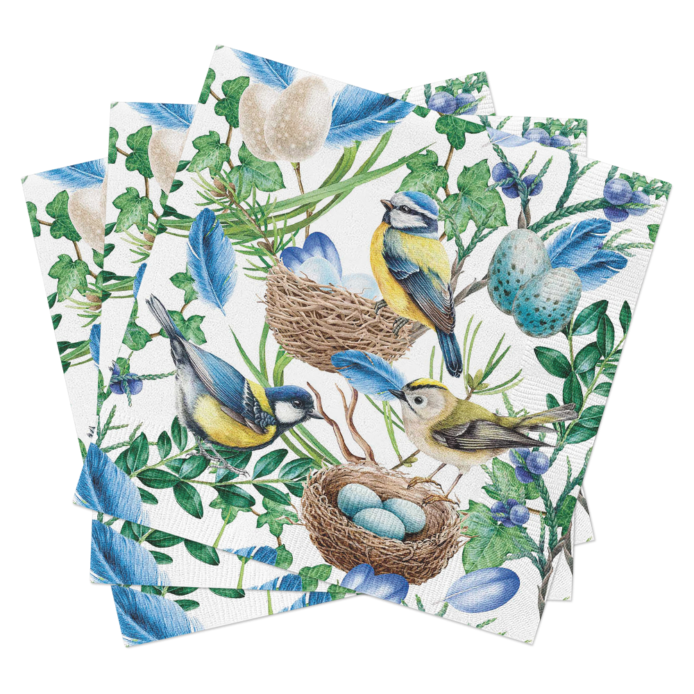 Blue Bird Nest Cocktail Napkins - Bird Napkins