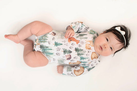 Woodland bodysuit,infant clothing, bodysuit,infant romper: 9-12 month / Short sleeve