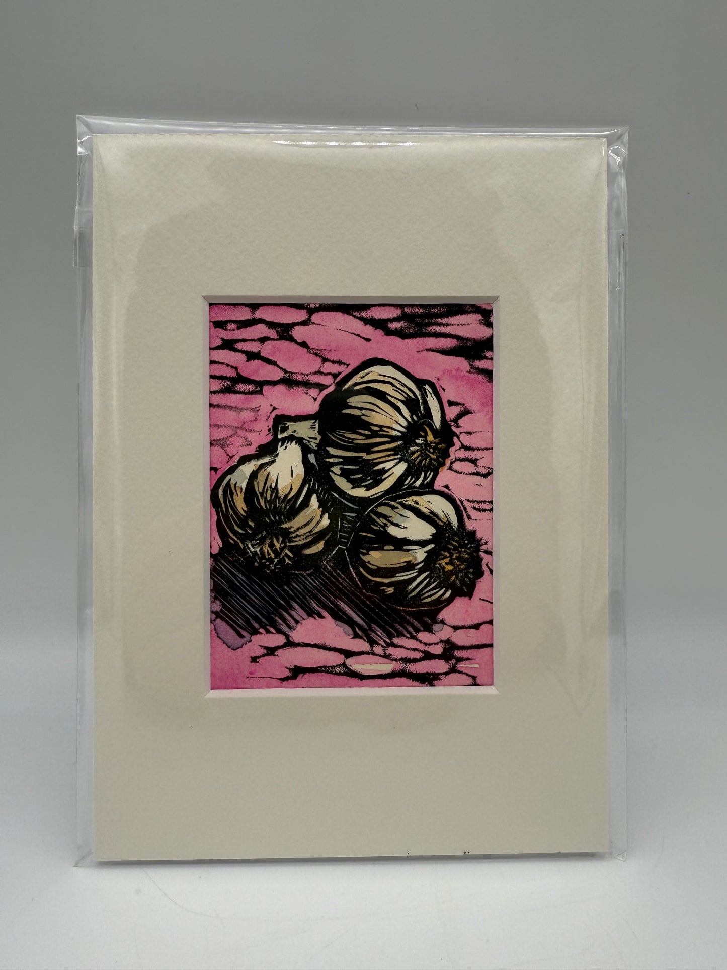 Original Linocut Matted Print 5X7 - Garlic