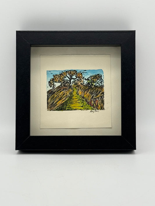 Original Linocut Print, Handpainted - Shadow Box