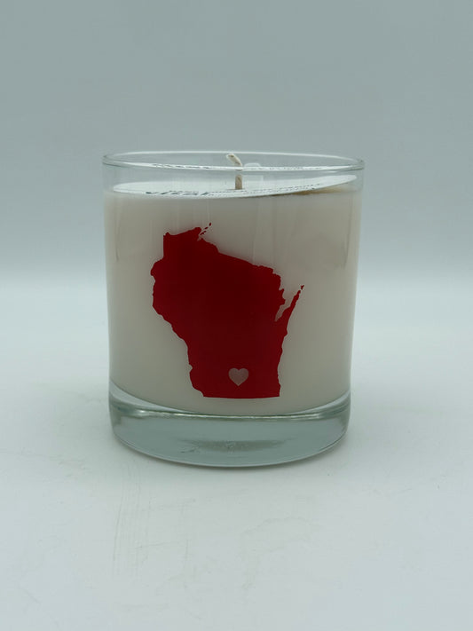 Wisconsin Silhouette Heart, Glass Soy Candle (8.5 oz)