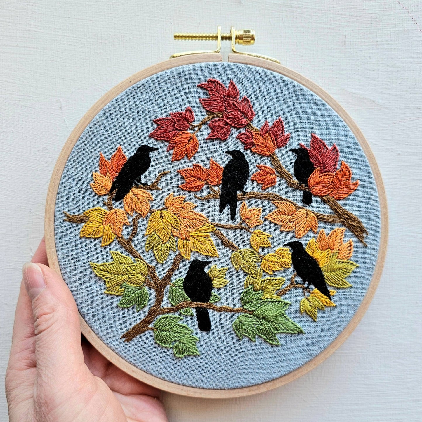 Autumn Birds Embroidery Kit: Grey - blue - The Regal Find
