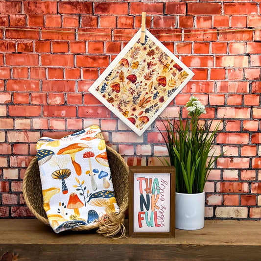 Fall Harvest Mushrooms Swedish Dishcloth - Fall Decor