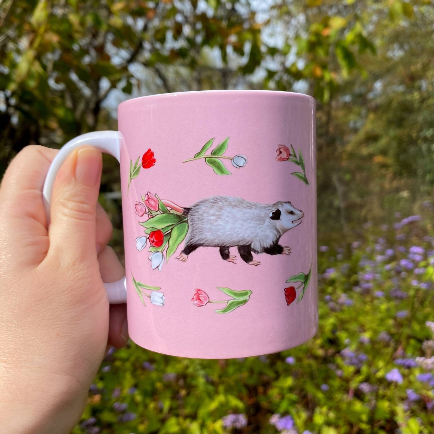 Opossums and Tulips 11 oz Ceramic Mug