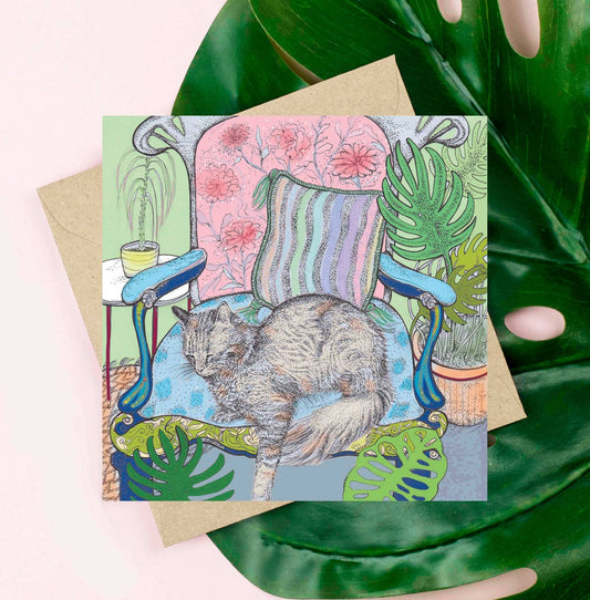 Cat on Armchair Greeting Card - The Regal Find