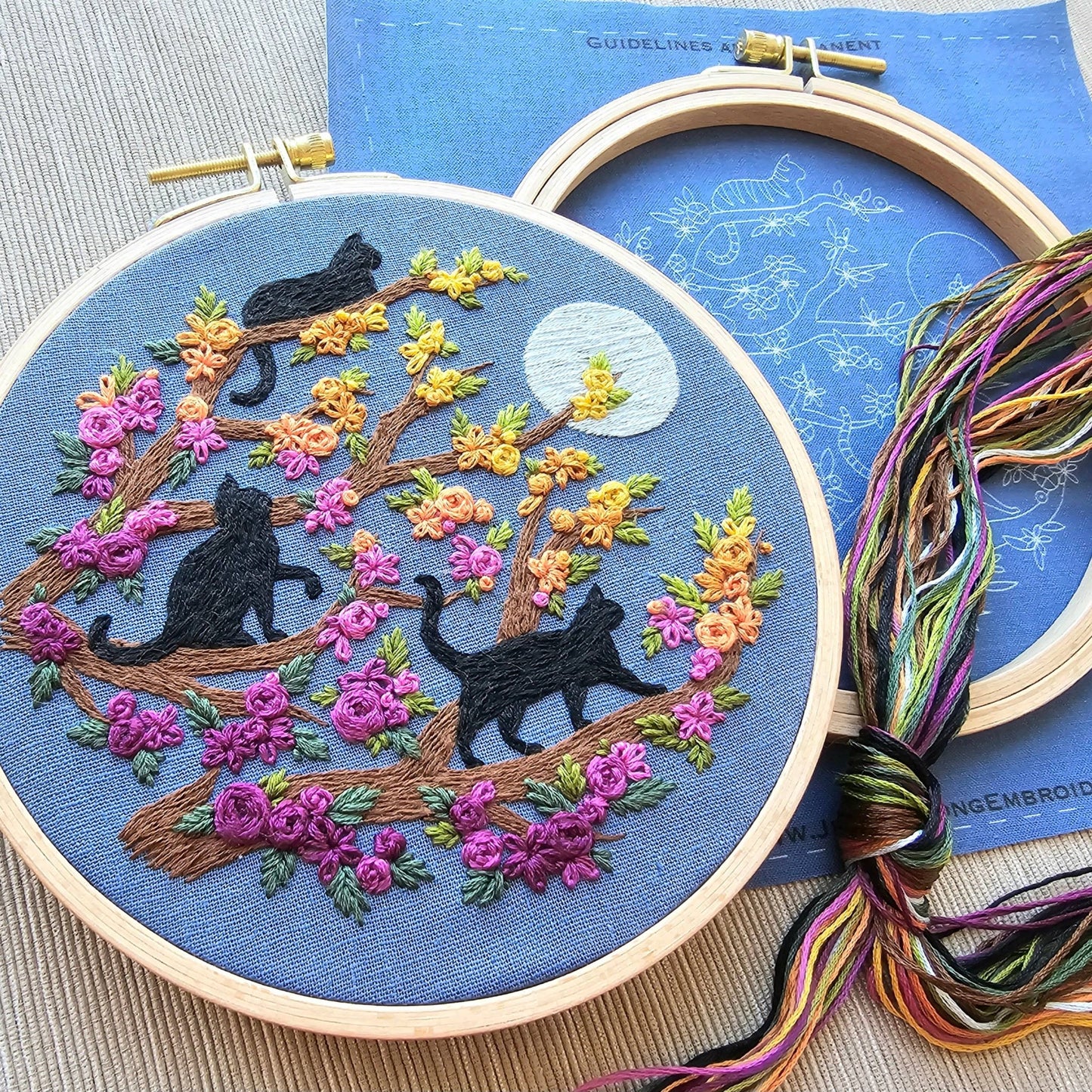 Cats & Full Moon Embroidery Kit: Black Cats - The Regal Find