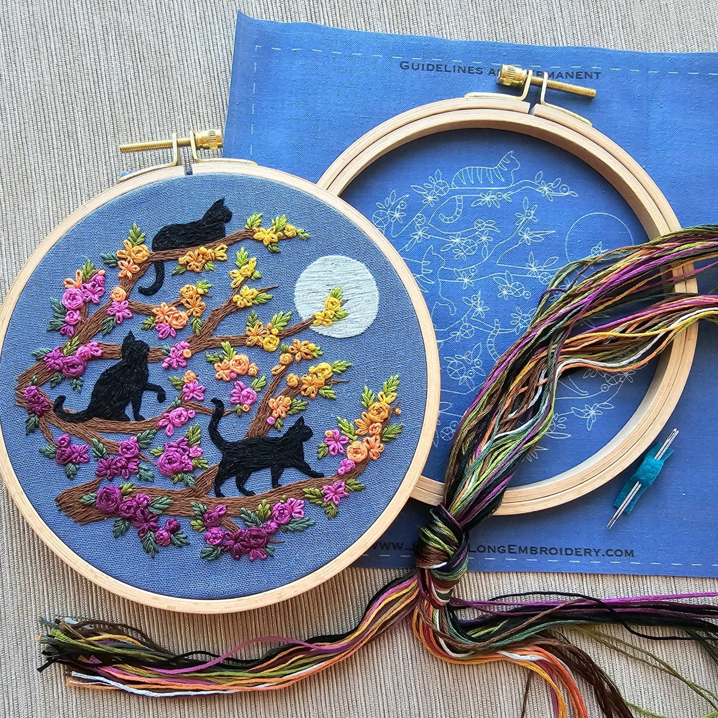Cats & Full Moon Embroidery Kit: Black Cats - The Regal Find