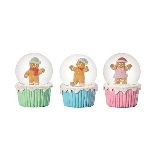 Gingerbread Cupcake Glitterdomes - 3 Assorted