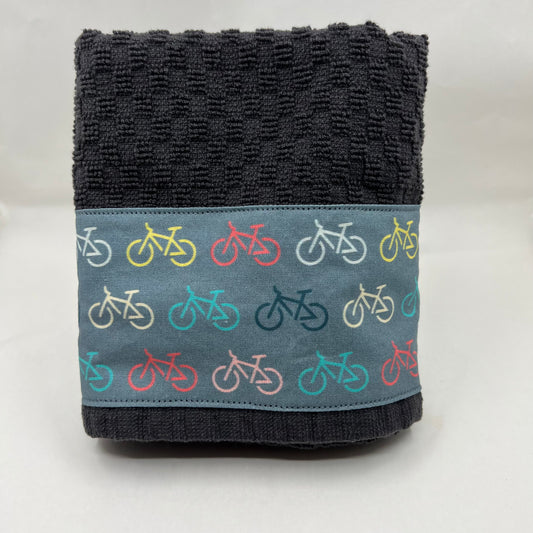Dark gray Kitchen towel with bicycles print - The Regal Find