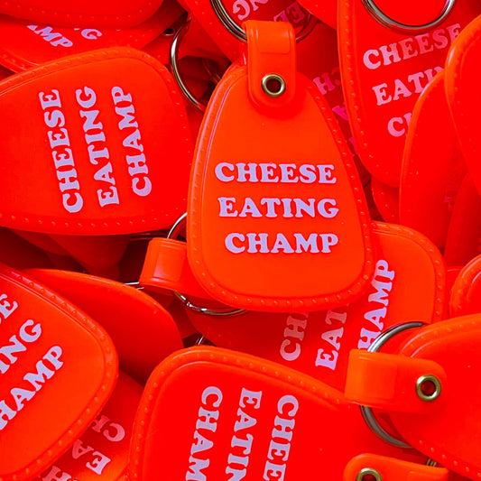 Cheese Eating Champ USA Made saddle Keychain key tag foodie - The Regal Find