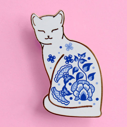 Willow Pattern Cat Enamel Pin