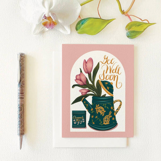 Get Well Soon Tulips & Tea Greeting Card - The Regal Find