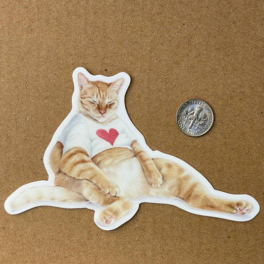 Orange Tabby in Heart Tee Vinyl STICKER - The Regal Find