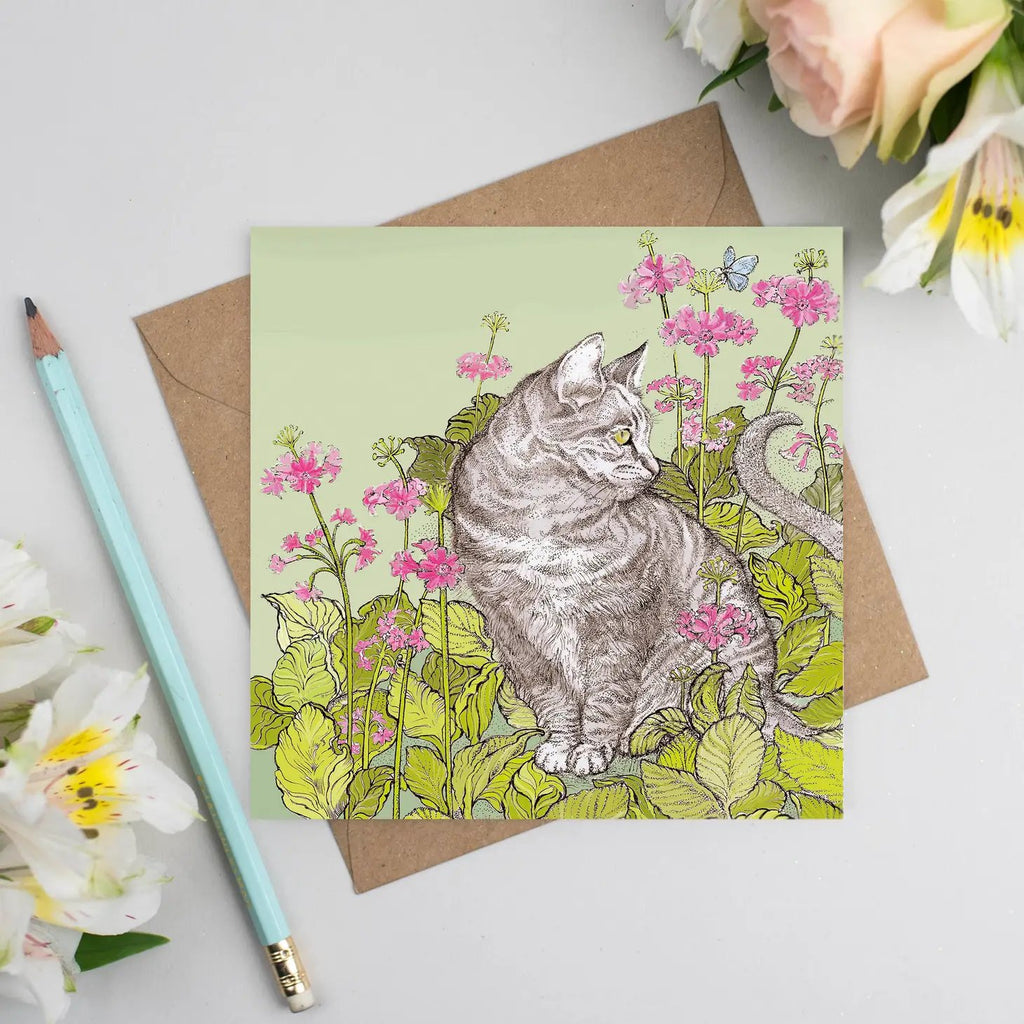 Cat and Hostas Greeting Card - The Regal Find