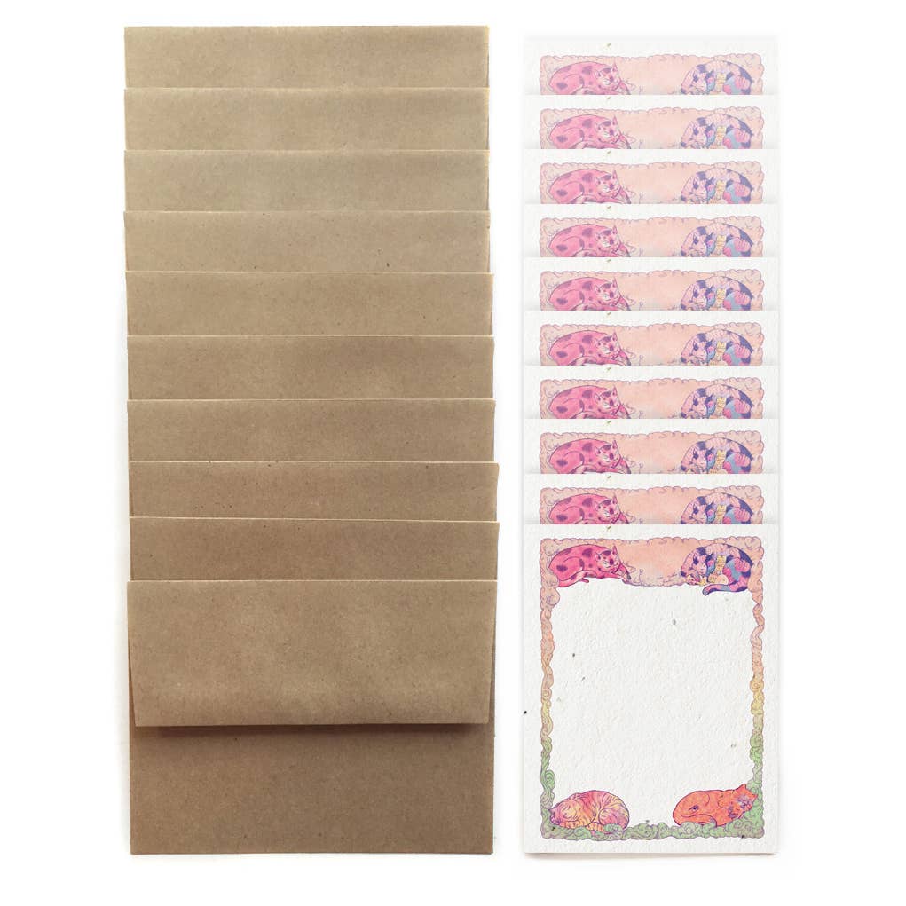 Cozy Cats Flat Notecard Set - Plantable Herb Seed Paper - The Regal Find