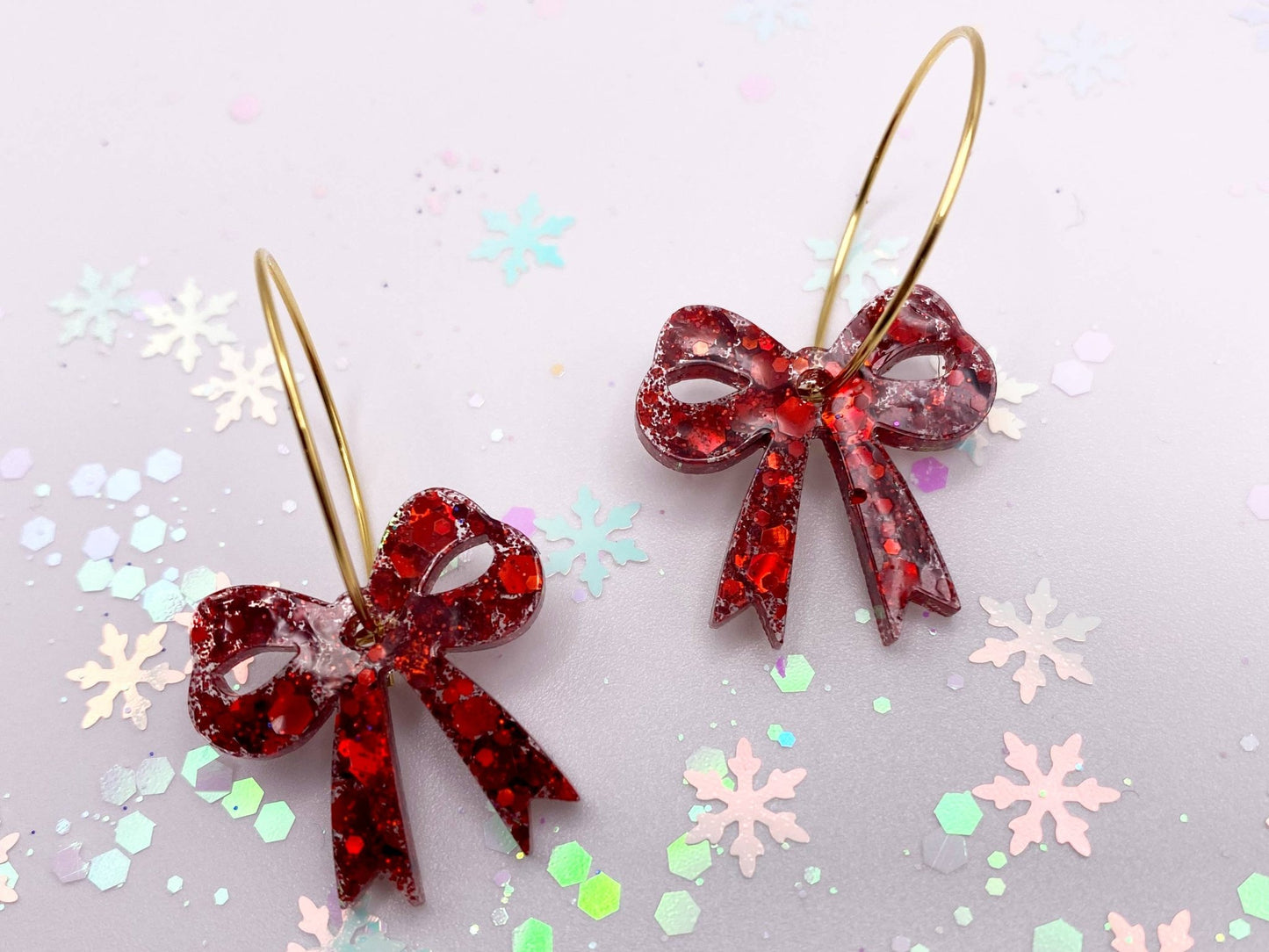 Fun Holiday Bow Hoops Earrings: Holiday Party / Gold Hoops - The Regal Find