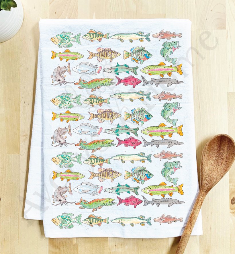 Lake Fish Pattern Kitchen Dish Towel - The Regal Find