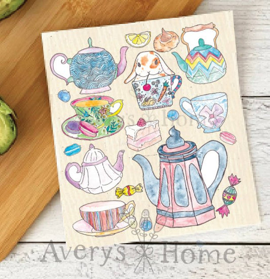 Tea Time Spring Swedish Dish Towel - The Regal Find