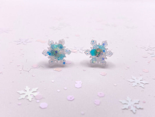 Winter Holiday Sparkly Snowflake Stud Earrings: Diamond Snow - The Regal Find