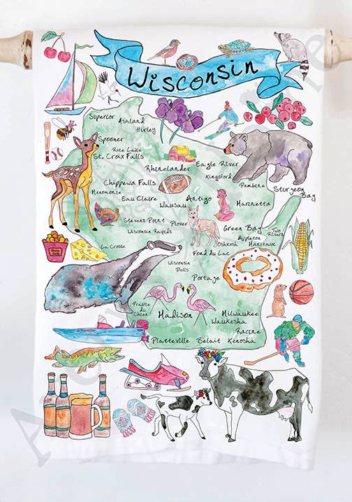 Wisconsin State Map  Kitchen Towel - The Regal Find