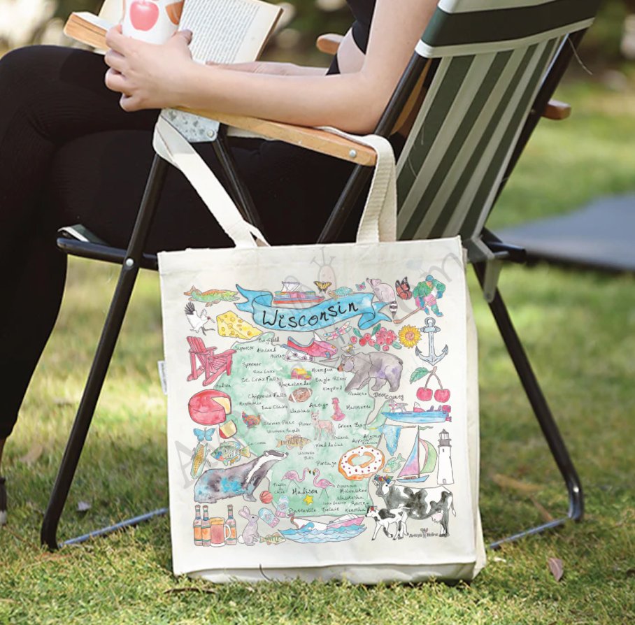 Wisconsin State Map Organic Souvenir Lake Boat Tote Bag - The Regal Find