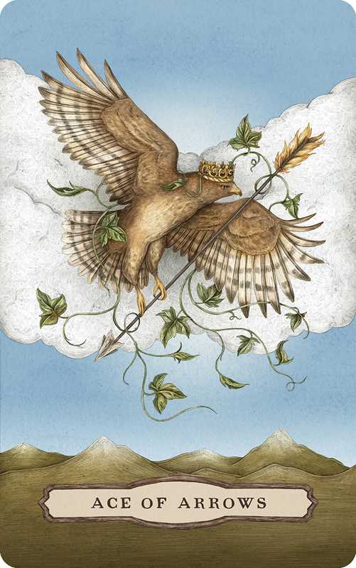 Card featuring an eagle with outstretched wings and a crown, set against a blue sky with clouds.