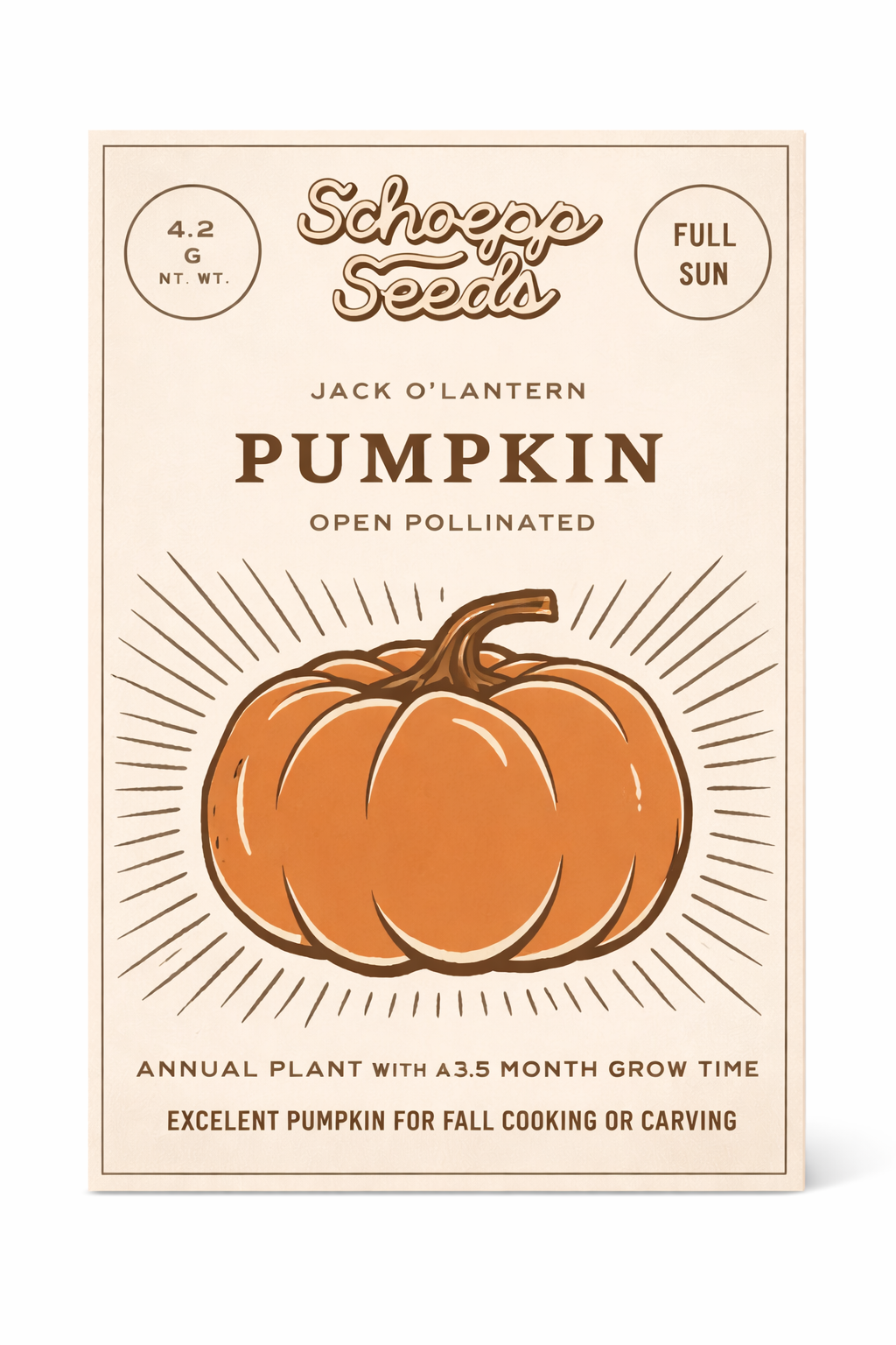 Pumpkin, Heirloom Garden Seed Packets: Pumpkin, Jack O' Lantern Seed Packets
