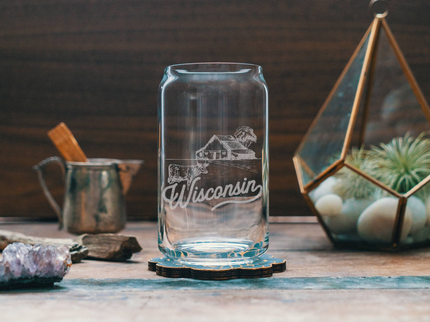 Wisconsin State Drinking Glasses: Beer Can ~16 oz