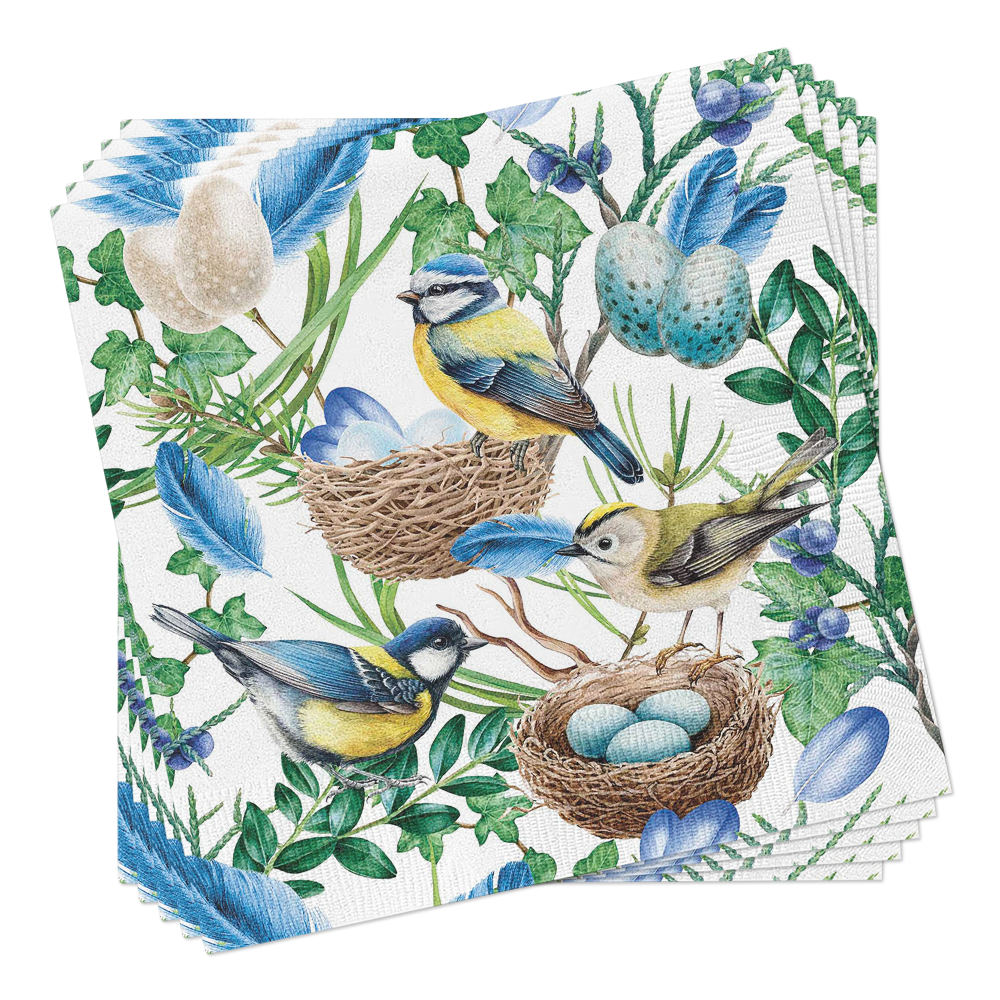Blue Bird Nest Cocktail Napkins - Bird Napkins