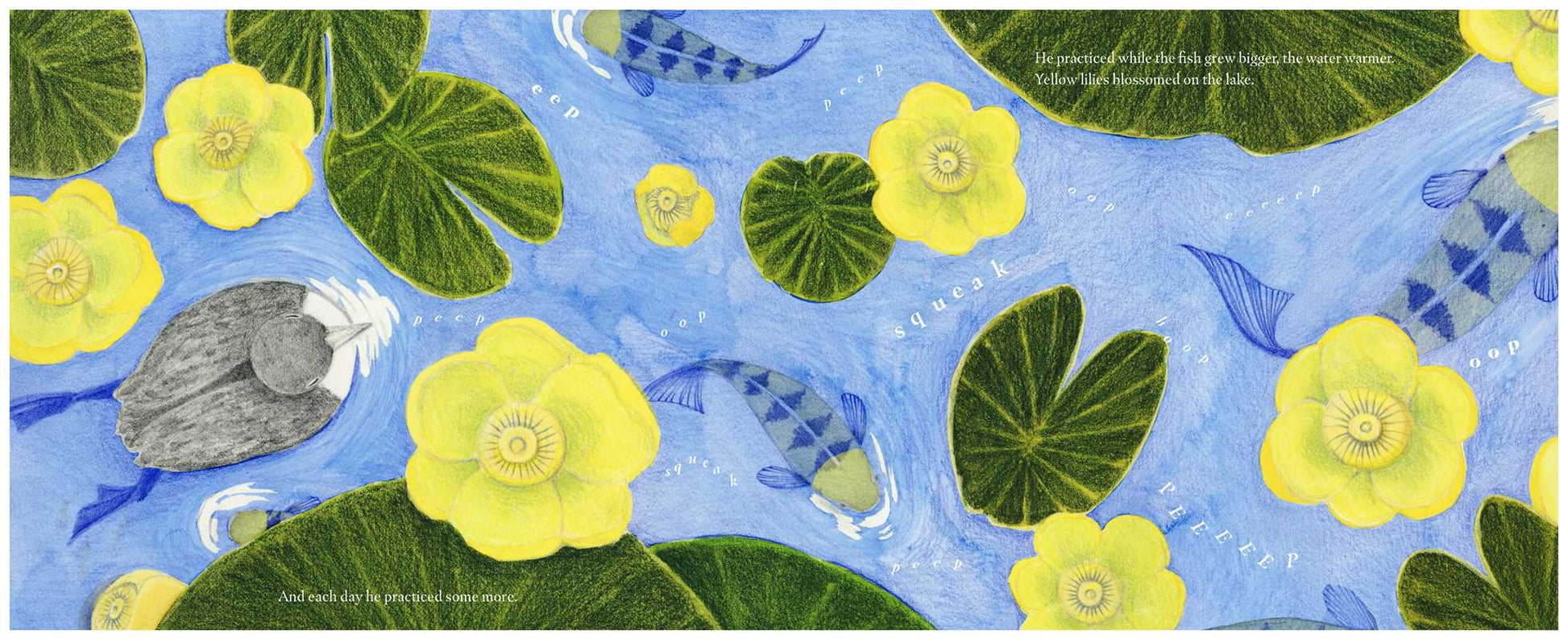 Illustration of fish and flowers with a blue background
