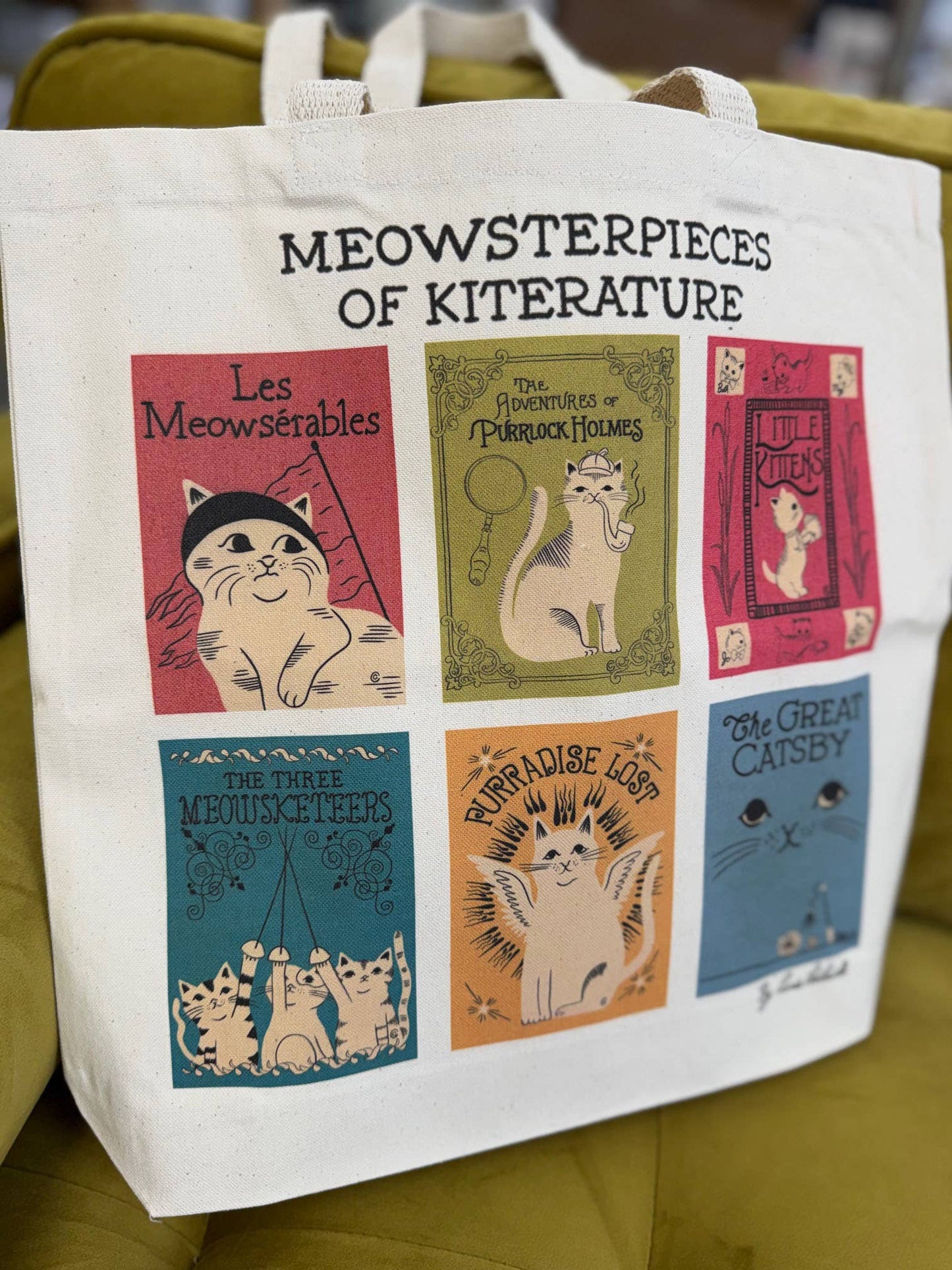 Organic Cotton Tote Bag 'Meowsterpieces of Kiterature'