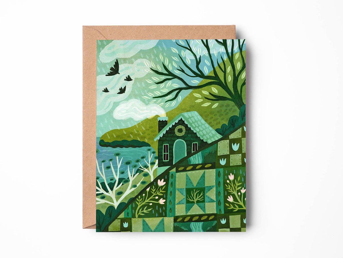 Cozy Cottage Greeting Card, Quilt Themed Everyday Card