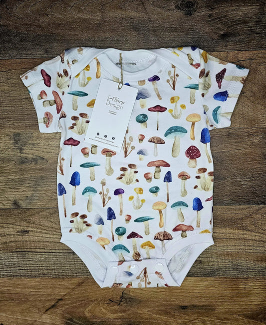 Mushroom bodysuit, infant clothing, infant bodysuit: Newborn / Short Sleeve