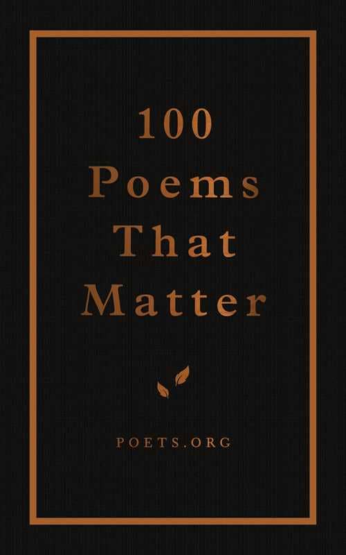 Book cover of '100 Poems That Matter' with a black background and gold text.
