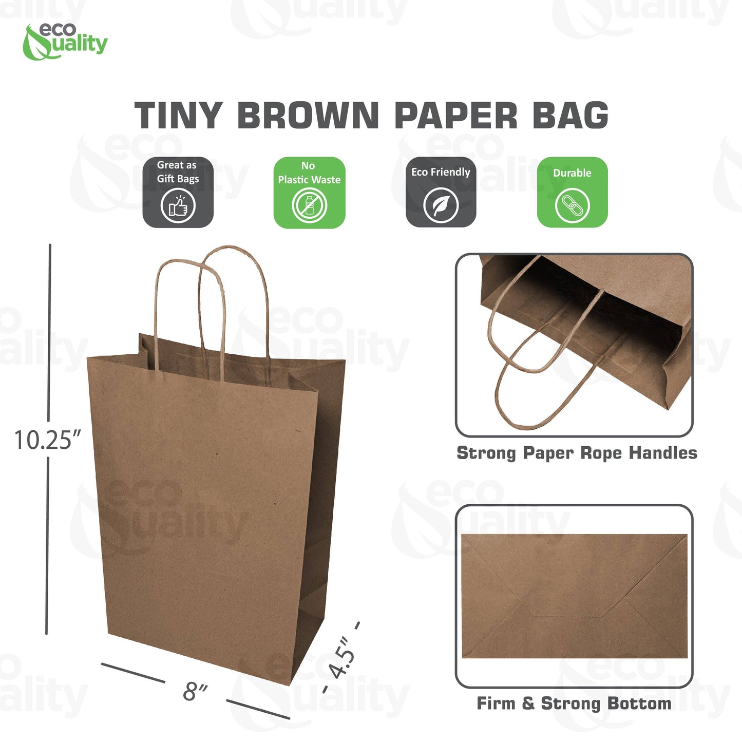 8x4.5x10.25 Tiny Kraft Paper Gift Bags: 250