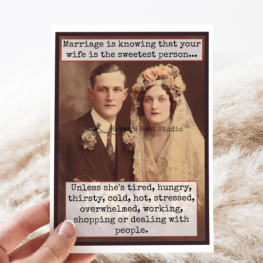 Funny Wedding Card. Marriage Is Knowing... Vintage Style.