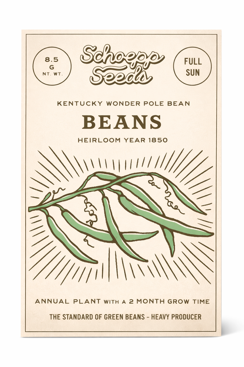 Beans, Kentucky Wonder Pole Bean Heirloom Seed Packets: 3 ¼" x 4 ½"