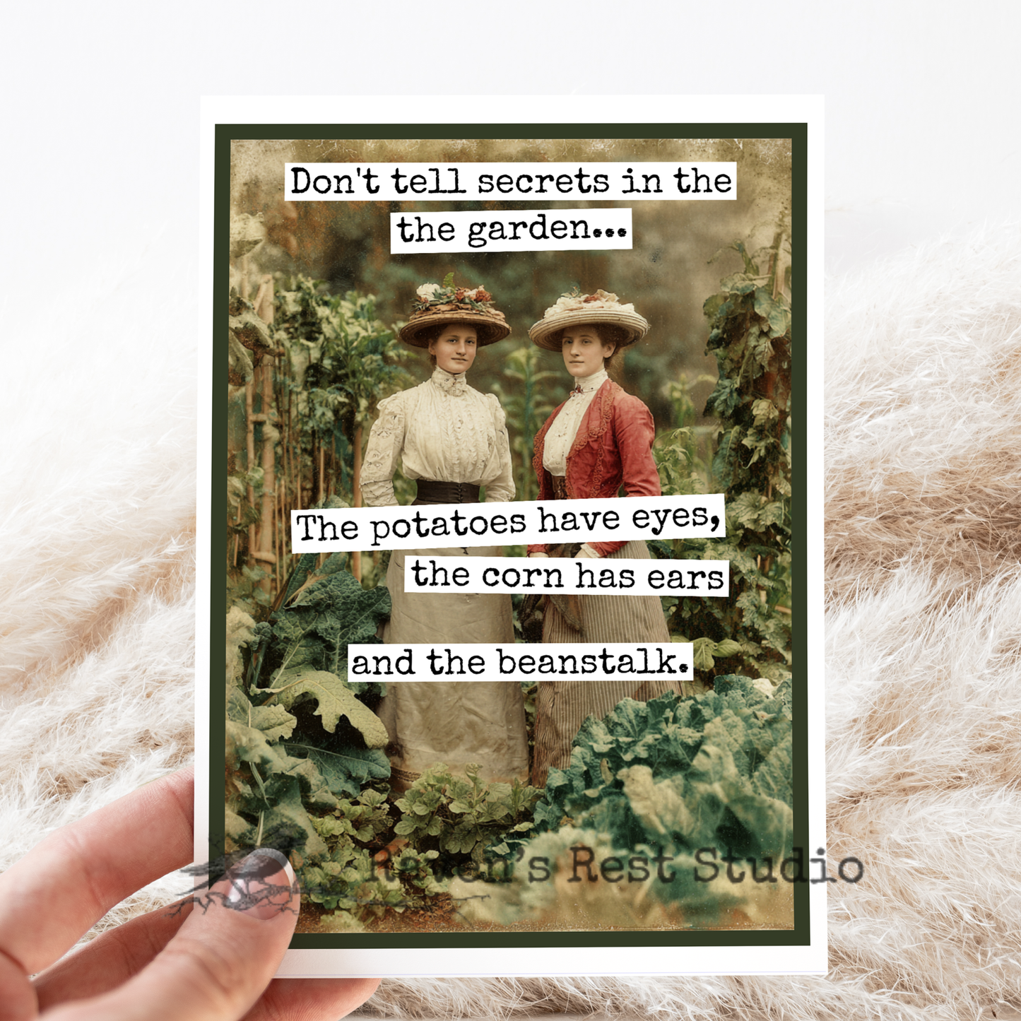 Greeting Card. Vintage. Don't Tell Secrets In The Garden.