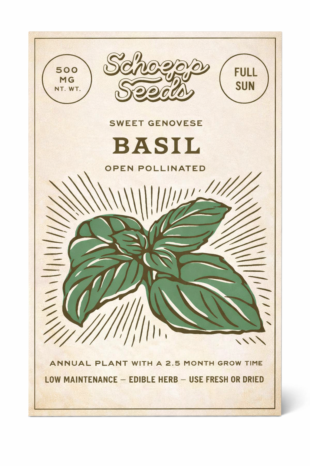 Basil Heirloom Seed Packets, Genovese Sweet Herb: Basil, Genovese Sweet Seed Packets