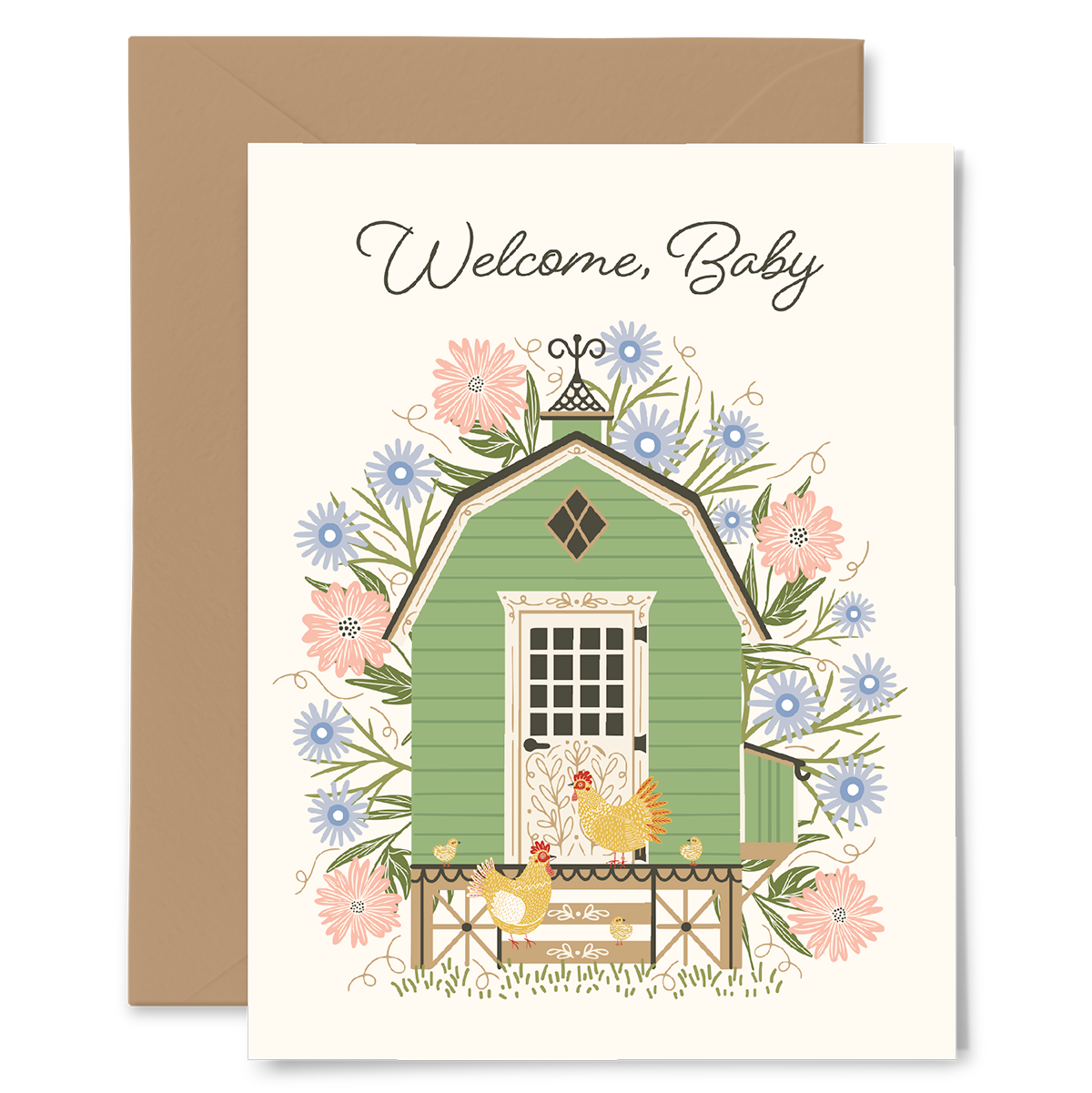 Welcome Baby Chicken Coop Baby Greeting Card