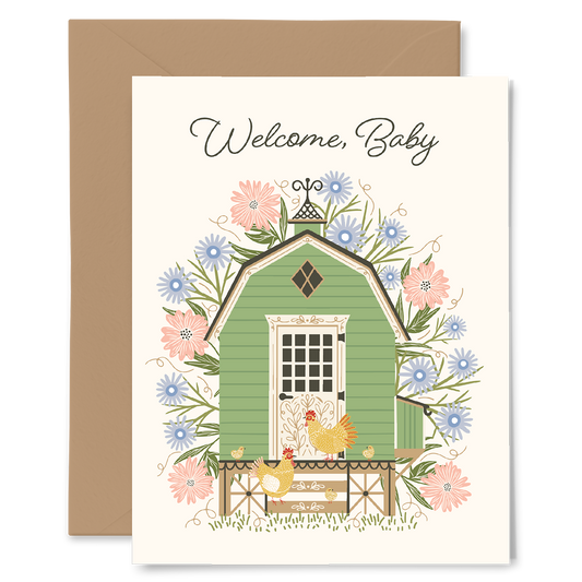 Welcome Baby Chicken Coop Baby Greeting Card