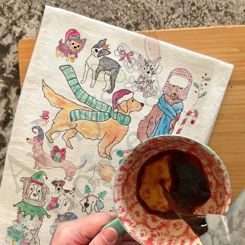 Adorable Dogs Christmas Kitchen Décor Tea Towel