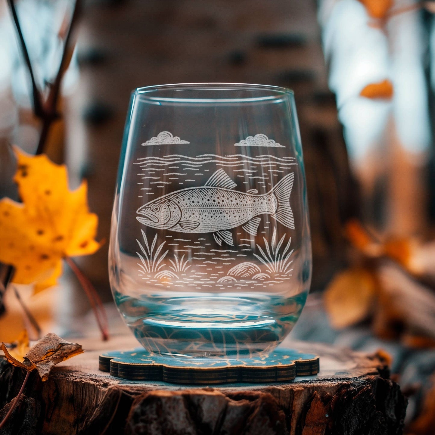 Trout Drinking Glasses: Old Fashion ~ 12 oz