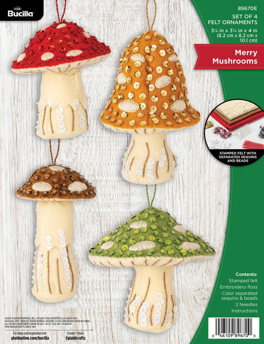 Bucilla Merry Mushrooms Felt Ornament Kit Set of 4